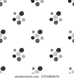 Seamless vector pattern with polka dots in gray shades in the shape of a flower on a white background, artistic, textured. Abstract beautiful illustration.