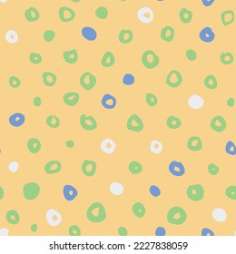 Seamless vector pattern polka dots hand drawn. Abstract ornament for decorative design, digital paper, scrapbooking, fabric print, textile fashion, party decoration, invitation, kids room wallpaper.