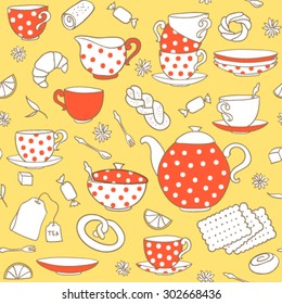 Seamless vector pattern with polka-dot porcelain