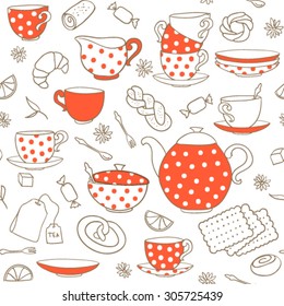 Seamless vector pattern with polka-dot porcelain. 