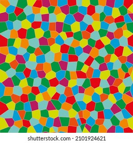 Seamless Vector Pattern of Polygonal Multicolored Figures Arranged in Random Order. Can Be Used in Design Solutions and Textile Production 