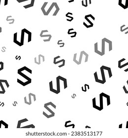 Seamless vector pattern with polymer symbols, creating a creative monochrome background with rotated elements. Vector illustration on white background