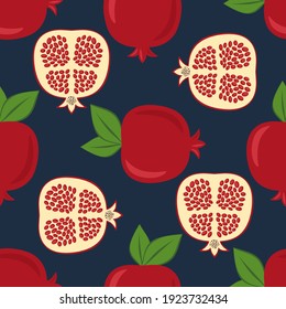 Seamless vector pattern pomegranate background. Exotic tropical fruit garnet seamless pattern. EPS10
