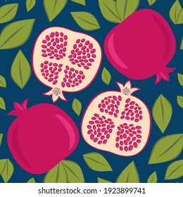 Seamless vector pattern pomegranate background. Exotic tropical fruit garnet seamless pattern. EPS10