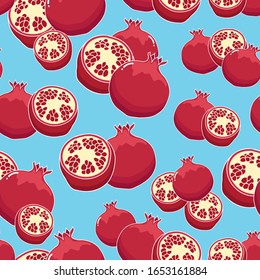 Seamless vector pattern with Pomegranate on blue background