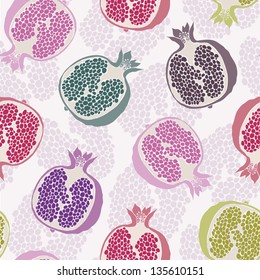 Seamless vector pattern with pomegranate and seeds