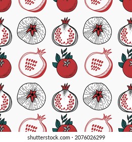 Seamless vector pattern with pomegranates. Background for textiles, wrapping paper and any prints for fruit and juices advertisements.