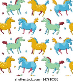 seamless vector pattern with ponies, horses