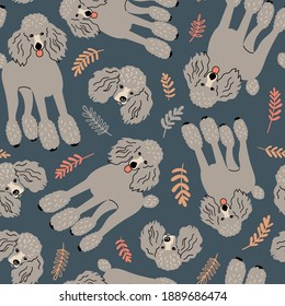 Seamless vector pattern with poodle and plants