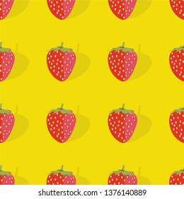 Seamless vector pattern pop art style of strawberries on yellow background. Looks great rotated 30º