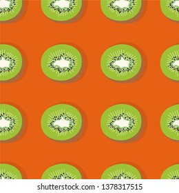 Seamless vector pattern pop art style of green kiwis on orange background. Looks great rotated 30º - Vector