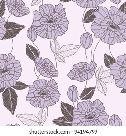 Seamless vector pattern with poppy flowers