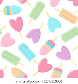 Seamless vector pattern with popsicles and ice cream in pastel colors.