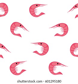 Seamless vector pattern with prawns on white background for textile, print, wrapping, kraft, cards...