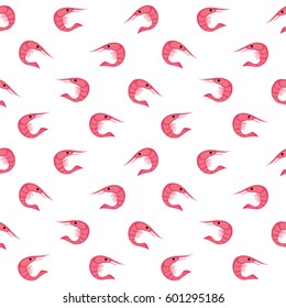 Seamless vector pattern with prawns on white background for textile, print, wrapping, kraft, cards...