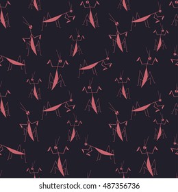 Seamless vector pattern with praying mantis for fabric