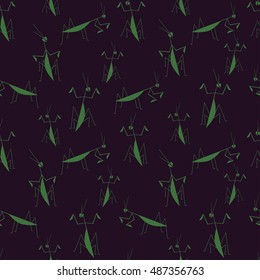 Seamless vector pattern with praying mantis for fabric