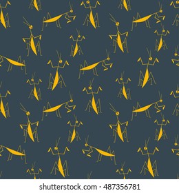 Seamless vector pattern with praying mantis for fabric