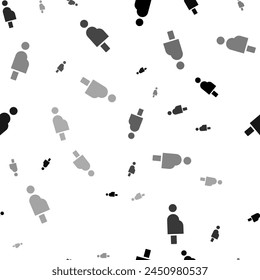 Seamless vector pattern with pregnant woman symbols, creating a creative monochrome background with rotated elements. Vector illustration on white background