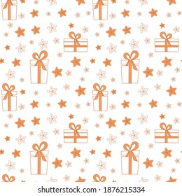 Seamless vector pattern with present boxes. Suitable for printing on fabric, design for wallpapers or wrapping paper.