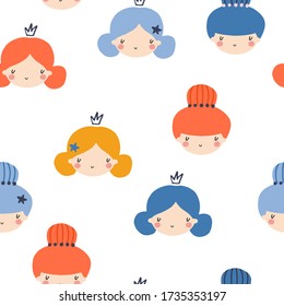 Seamless vector pattern with princesses for typography poster, card, label, brochure, flyer, page, banner design. Vector illustration background