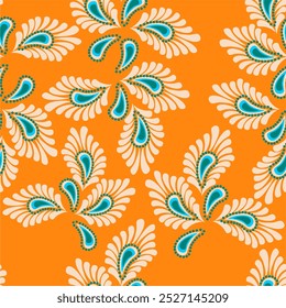 Seamless vector pattern print wallpaper background with paisley ornament ethnic art decor design
