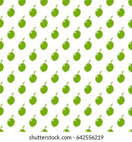 Seamless vector pattern for printing and design. Bright green lemons with leaves. Fruit background