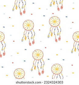 Seamless vector pattern for printing on products. Colorful dream catcher. Vector illustration