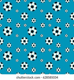 Seamless vector pattern for printing. Soccer balls on a bright blue background