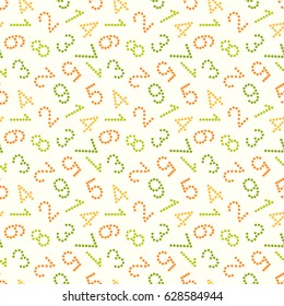 Seamless vector pattern for printing. Yellow, orange and green numbers against a light background
