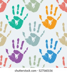 seamless vector pattern of prints of hands