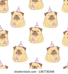 Seamless vector pattern with pugs. Vector illustration.