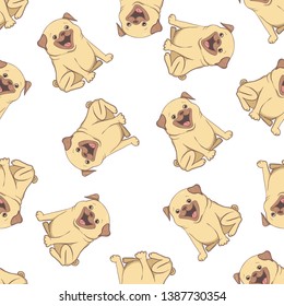Seamless vector pattern with pugs. Vector illustration.