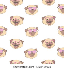 Seamless vector pattern with pugs. Vector illustration.