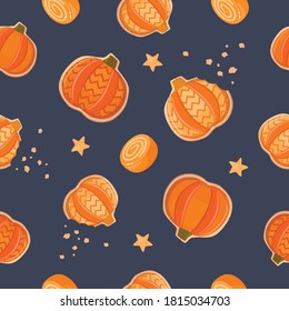 Seamless vector pattern with pumpkin cookies for Halloween.