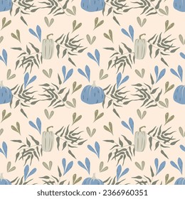 Seamless vector pattern pumpkin and plants for printing and fabric