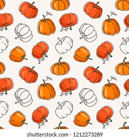 Seamless vector pattern with pumpkins. 