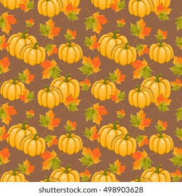 Seamless Vector Pattern With Pumpkins And Autumnal Maple Leaves