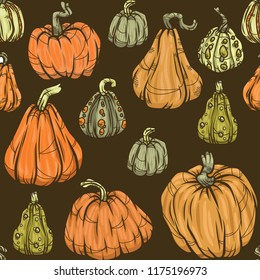Seamless vector pattern with pumpkins for Halloween and autumn design
