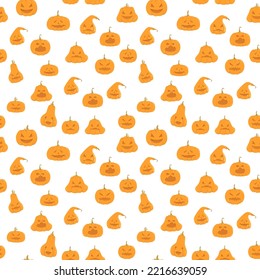 Seamless vector pattern of pumpkins for halloween decor. Illustration on a white background. Orange pumpkins with faces for print, decoration, web, sites, design