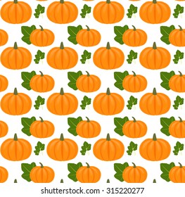 Seamless vector pattern with pumpkins and leaves for your creativity