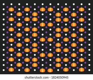 Seamless vector pattern with pumpkins on polka dots background.Autumn concept illustration.