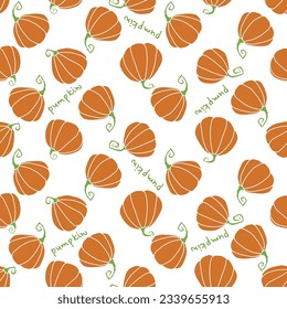 seamless vector pattern with pumpkins on transparent background with hand lettering eps10