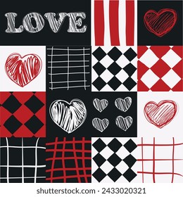 Seamless vector pattern in punk style. A bright and eye-catching hand-drawn pattern for bold projects and prints in red white and gray colors.