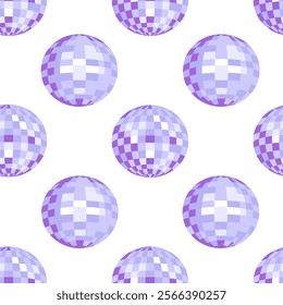 Seamless vector pattern with purple disco balls. Vector flat background. Party, celebration, funky and groovy concept