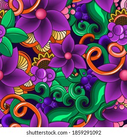 seamless vector pattern with purple flowers on a dark background