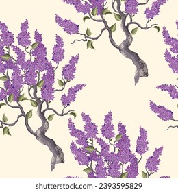 Seamless vector pattern with purple lilac branches