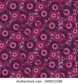 A seamless vector pattern with purple round flowers. Surface print design.