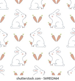 Seamless vector pattern with rabbit and carrot. Perfect for wrapping paper, wallpaper, repeating elements, vintage design, notebook cover, fabric clothes design.