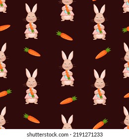 Seamless vector pattern with rabbit and carrots. Vector illustration for fabric, texture, wallpaper, poster, postcard. Editable elements.